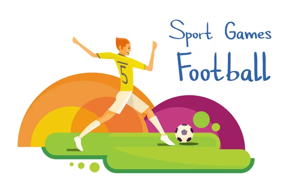 Jugador de fútbol Atleta Deporte Competencia Colorido Banner — Vector de stock