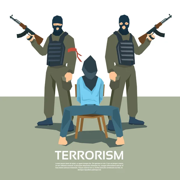 Fegyveres terrorista csoport túszul, emberrablás — Stock Vector