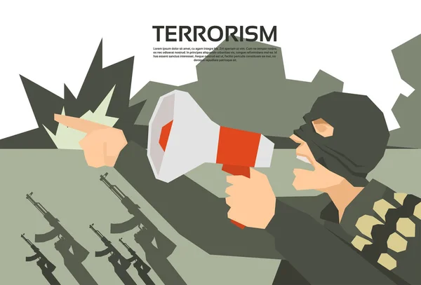 Terrorysta z liderem grupy terroryzmu megafon — Wektor stockowy