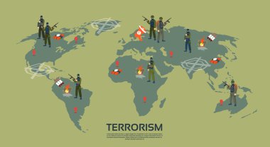 Terör Örgütü Dünya harita terörizm kavram üzerinde silahlı