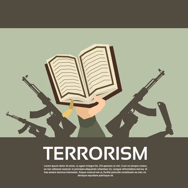 Terrorista csoport kezében tartja a fegyvert a terrorizmus — Stock Vector