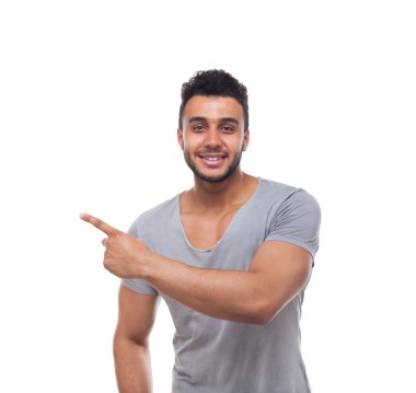 Rahat Yakışıklı Adam Nokta Parmak Köşede Boşluk Kopyalamak için