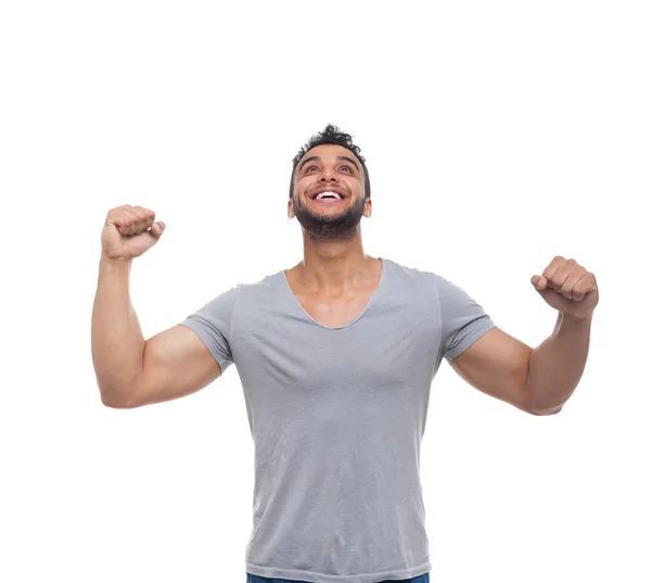 Casual Man Excited Look Up Happy Smile — Stock Photo, Image