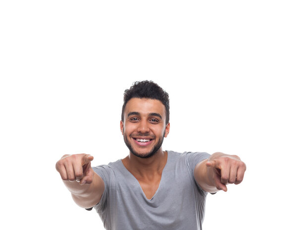 Casual Man Point At You Happy Smile Young Handsome Guy
