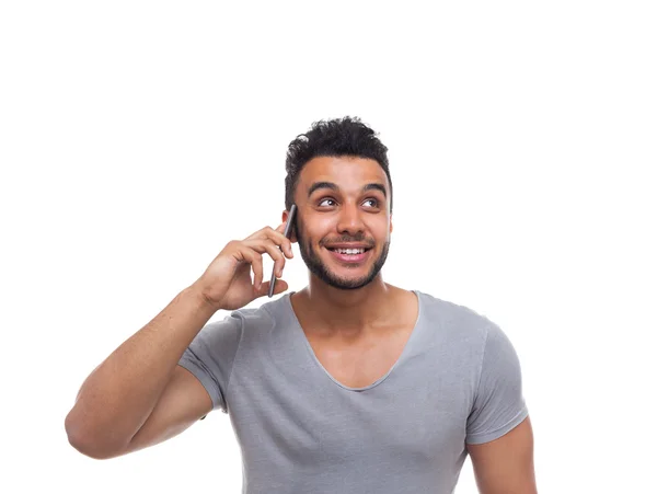 Casual Man Cell Smart Phone Call Look Up — Stock Photo, Image
