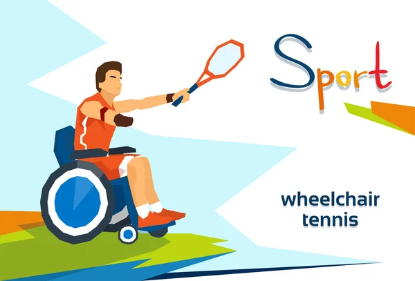 Athlète handicapé en fauteuil roulant Jouer au tennis Compétition sportive — Image vectorielle