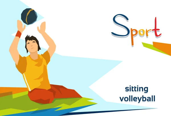 Athlète handicapé Jouer assis Volleyball Sport Compétition — Image vectorielle