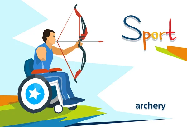 Atleta com deficiência na competição de tiro com arco em cadeira de rodas —  Vetores de Stock