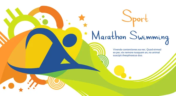 Bannière colorée de compétition sportive d'athlète de natation de marathon — Image vectorielle