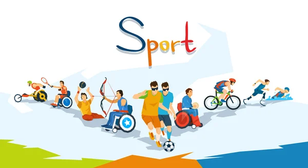 Atletas con discapacidad Competencia Deportiva Banner — Vector de stock