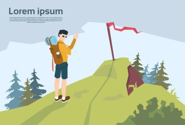 Gezgin Hill Hiker sırt çantası dağ arka plan üzerinde