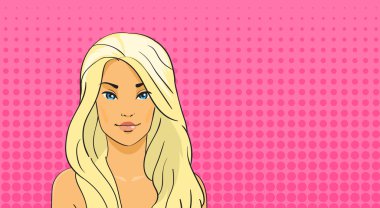 Güzel sarışın kadın Pop Art renkli Retro tarzı afiş kopya alanı