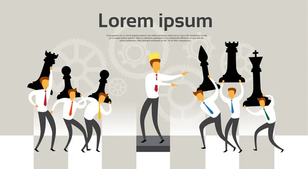 Liderul de afaceri King Lead Team Chess Figures Strategy, Leadership Concept — Vector de stoc