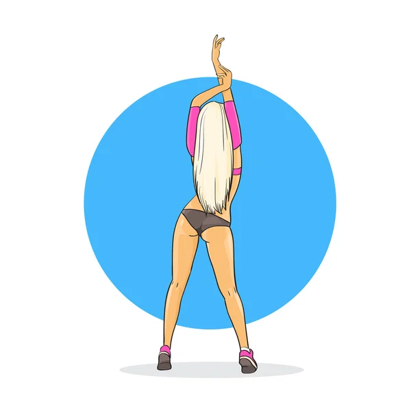 Bailar chica espalda vista trasera plana — Vector de stock