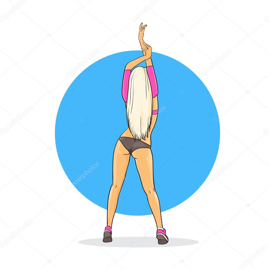 Dancing Girl Back Rear View Flat Vector Illustration