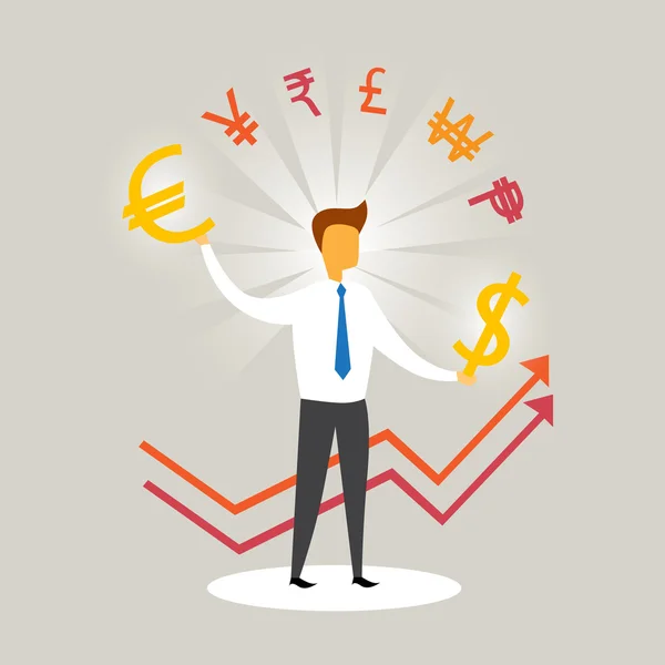 Business Man Arrow Up Currency Sign Success Profit Concept — Stock Vector