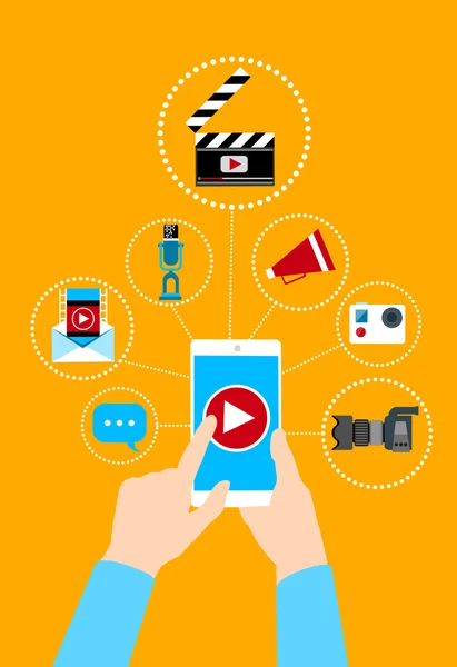 Mão Segure Cell Smart Phone Video Blog Conceito —  Vetores de Stock