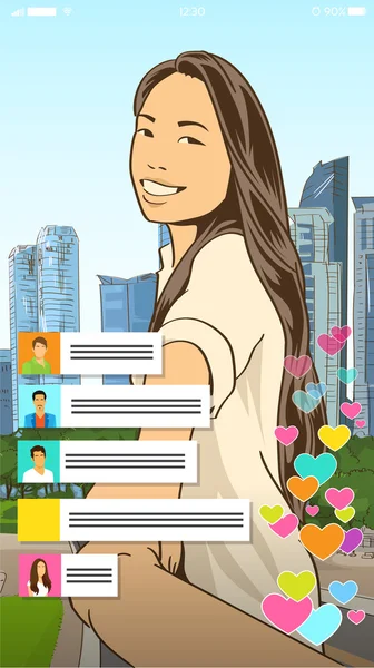 Asiático menina vídeo blogueiro perfil ícone —  Vetores de Stock