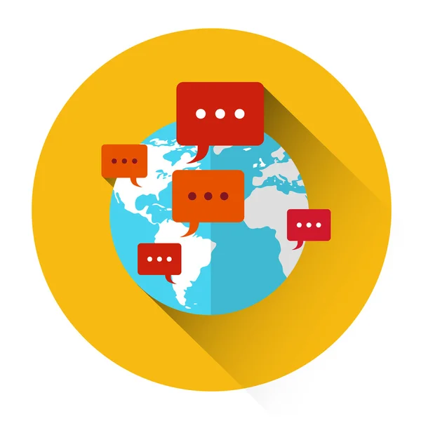 World Globe With Chat Bubbles International Network Communication Icon — стоковий вектор