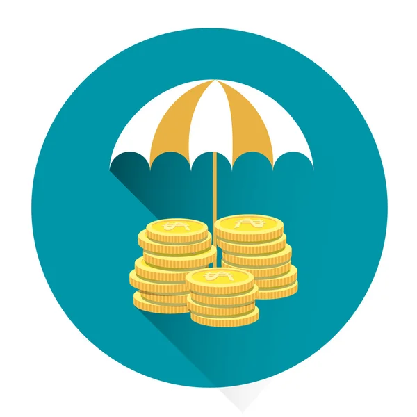 Moneda bajo paraguas concepto de seguridad financiera colorido icono — Archivo Imágenes Vectoriales