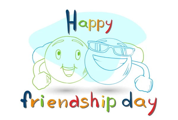 Dia da Amizade Personagens dos desenhos animados Sorriso Abraçar Férias Amigo — Vetor de Stock