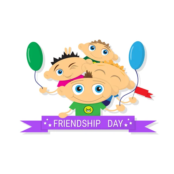 Kinderen met lucht ballonnen Happy Friendship Day — Stockvector