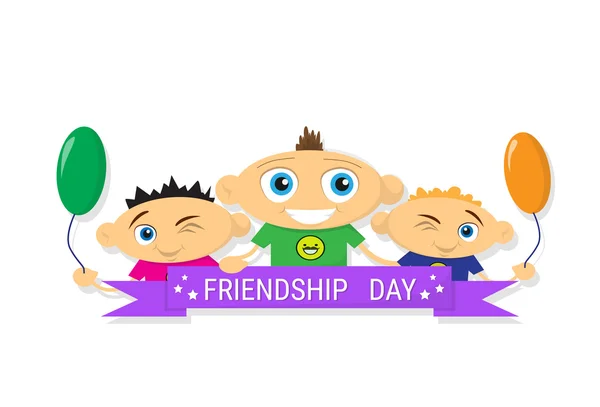 Barn med Luftballonger lycklig vänskap dag — Stock vektor