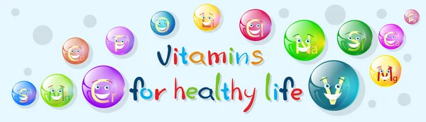Vitamines Minéraux nutritifs Bannière colorée Vie saine — Image vectorielle