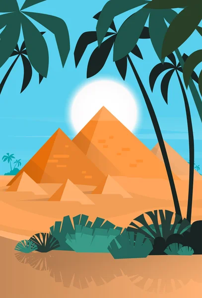 Deserto vista Egito pirâmides por do sol — Vetor de Stock