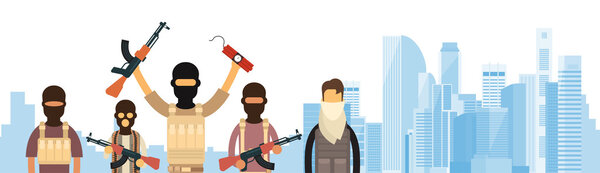 Террористическая группа над городским флагом
