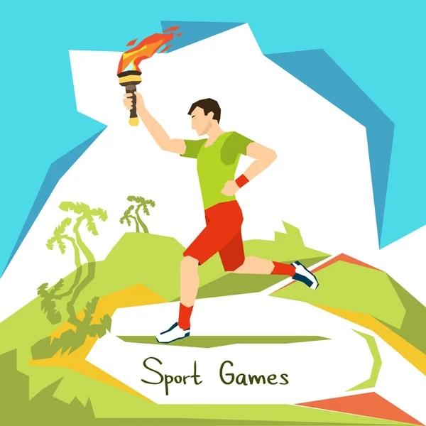 Runner With Fire Torch Sport Competition Start — Stock Vector