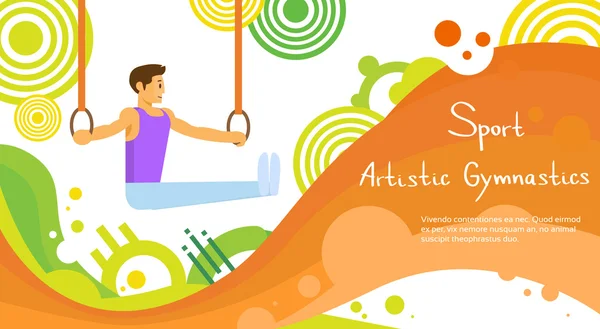 Illustration vectorielle plate de bannière colorée de sport d'anneaux de gymnastique d'athlète — Image vectorielle