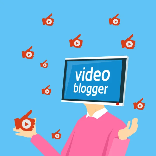 Testa del Monitor video Blogger per Computer — Vettoriale Stock