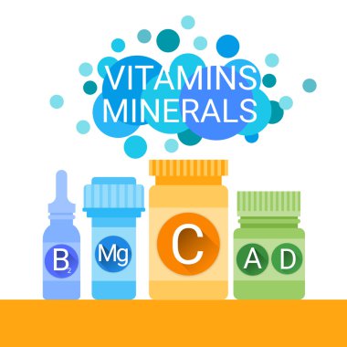 Temel kimyasal elementler besin Mineraller Vitaminler şişe