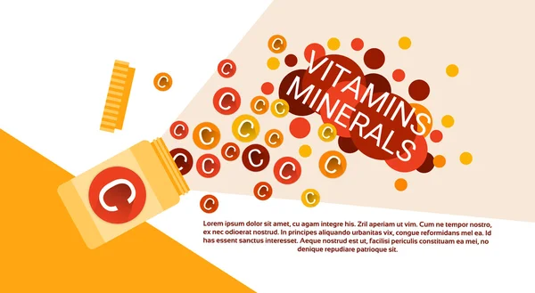 Flaska av kemiska grundsatser närande mineraler vitaminer — Stock vektor