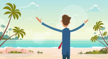 Yaz tatil deniz kıyısında iş adamı