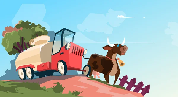Latte cisterna Trasporto mucca Allevamento fattoria — Vettoriale Stock