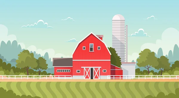 Mezőgazdaság és mezőgazdaság, mezőgazdasági terület vidéki táj — Stock Vector