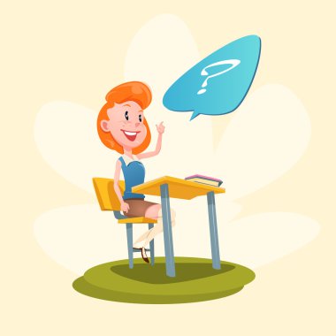 Yükseltilmiş el ders ile kız Sit okul Masası