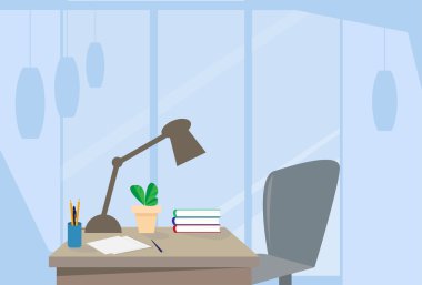 Modern ofis iç çalışma alanı boş sandalye büro