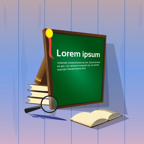 Escuela Green Board WIth Books University Student Staff Flat Banner — Archivo Imágenes Vectoriales