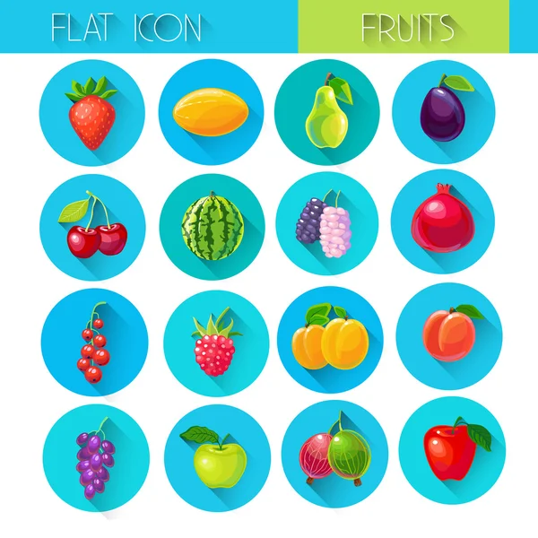 Gyümölcsök készlet színes ikon gyűjtemény — Stock Vector