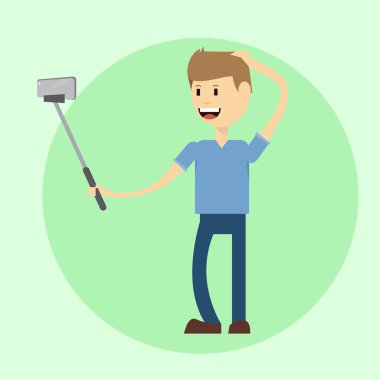 Adam akıllı telefon sopa ile Selfie fotoğraf çekme