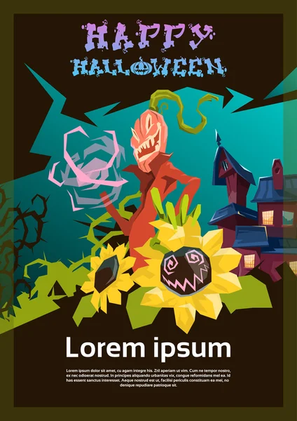 Fröhliche halloween banner haus mit geister party einladungskarte — Stockvektor