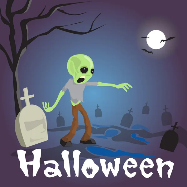 Halloween-Banner Friedhof Zombie Walking Party Einladungskarte — Stockvektor