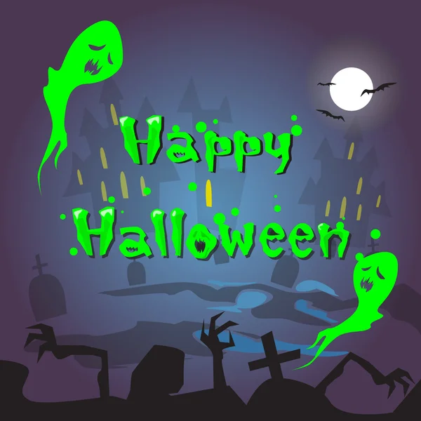 Happy Halloween spöken hus kyrkogård Graveyard kort banner — Stock vektor