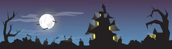 Halloween ház temető Graveyard kártya banner — Stock Vector