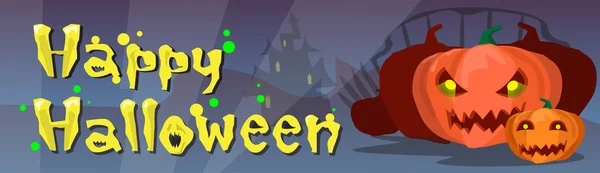 Happy Halloween Banner pumpa skrämmande ansikte — Stock vektor