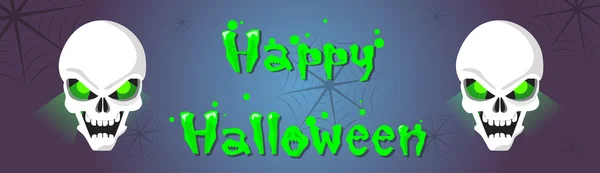 Gelukkige Halloween schedel menselijk hoofd Ghost banner eng gezicht — Stockvector