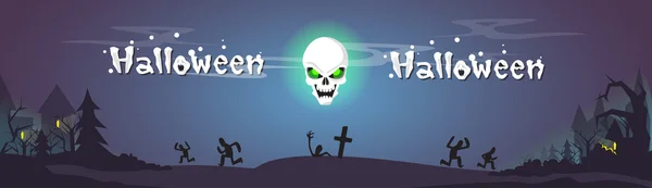 Happy Halloween zombie schedel dode skelet partij uitnodigingskaart — Stockvector